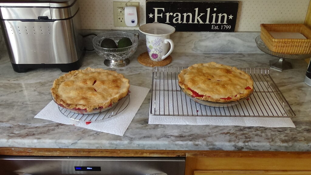 20220709 Susan's home baked strawberry rhubarb pies for the Franklin Reunion